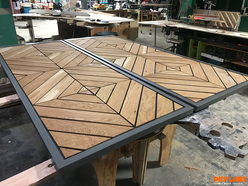 More About our Hardwood Pattern Custom Doors Pair of Chevron Patterned Custom Doors